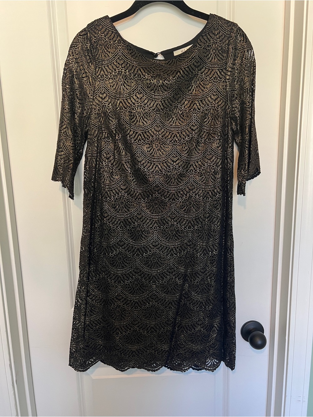 miami Black and Gold Lace Midi Dress